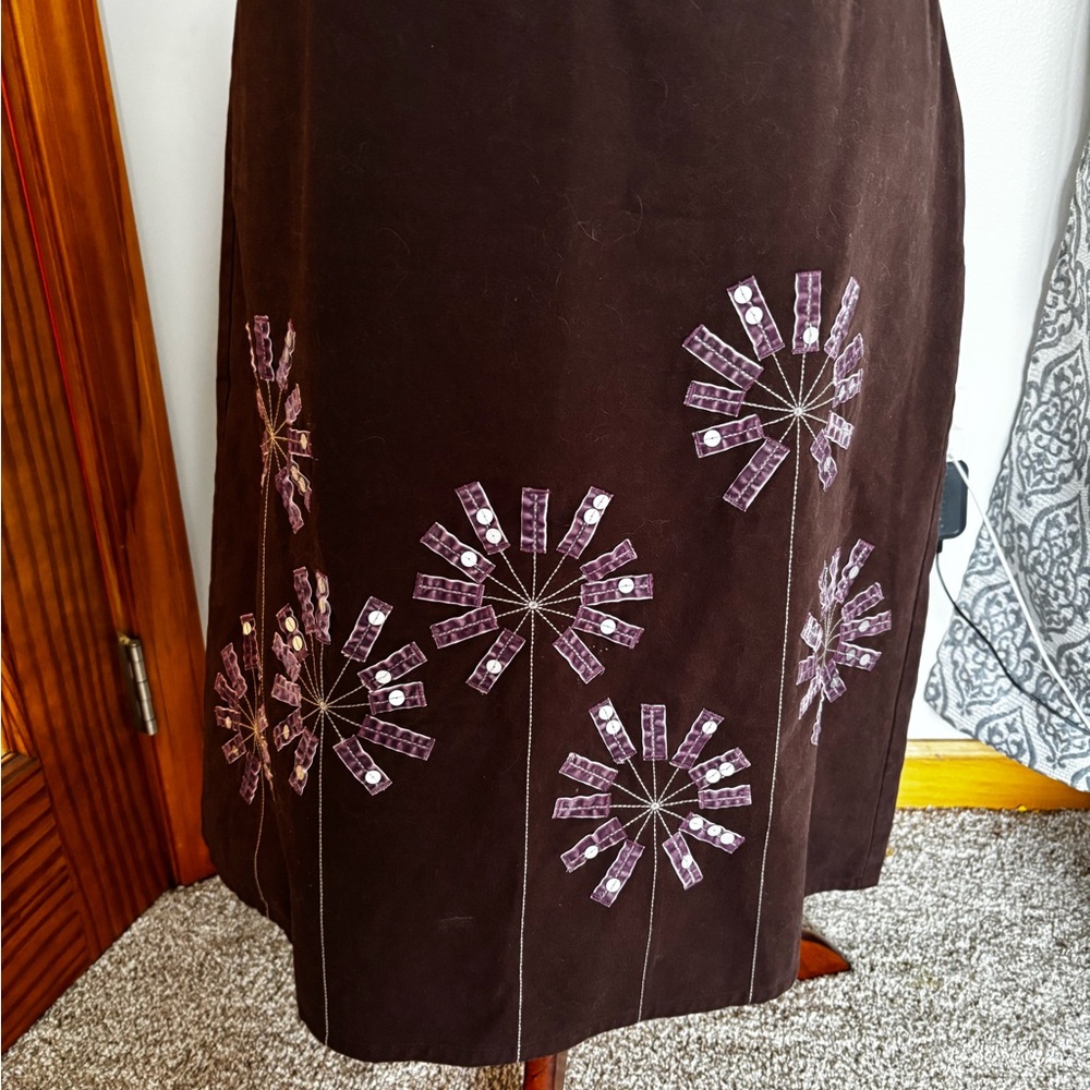 Boden Brown Skirt with Purple Floral Accents